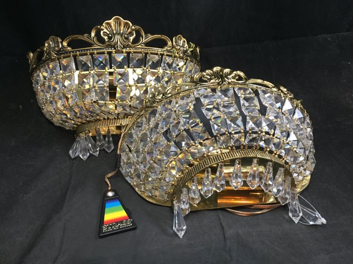 Swarovski - Vägglampa (2) - Brons (förgylld/försilvrad/patinerad/kall målad), Kristall
