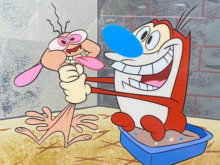 The Ren & Stimpy Show - 1 Animation Cel, limited edition (stamped), with painted background
