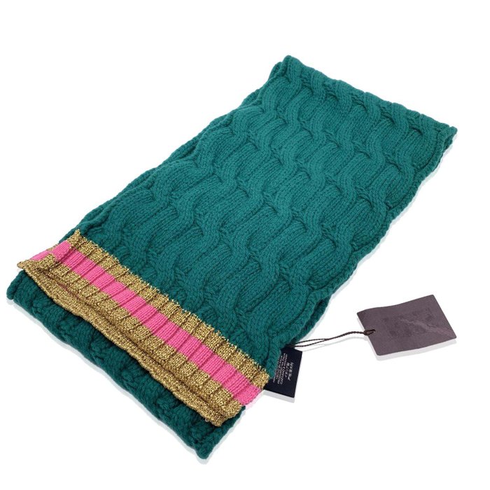 Gucci - Green Cable Knit Unisex Wool and Cashmere Scarf 25 x 180 cm - Scarf