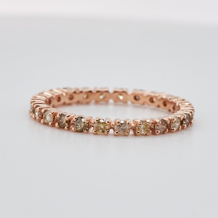 No Reserve Price - 0.72 tcw - Light to Fancy Mix Yellow - Brown - Green - 14 kt Roségold - Ring Diamant