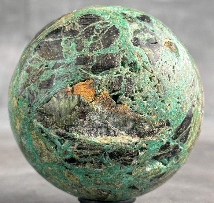 無底價 - 精美的綠色菱鋅礦 定制支架上的球體- 1700 g - (1)