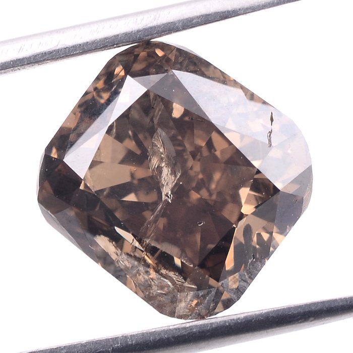 1 pcs 钻石 - 5.01 ct - 枕形, 混合切割 - 深彩褐带黄 - I1 内含一级