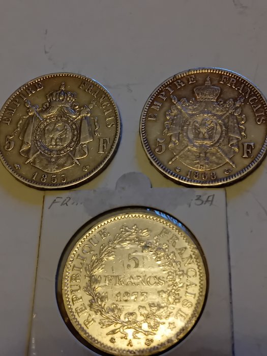 Francja. 5 Francs 1855/1873 (3 zilveren munten)