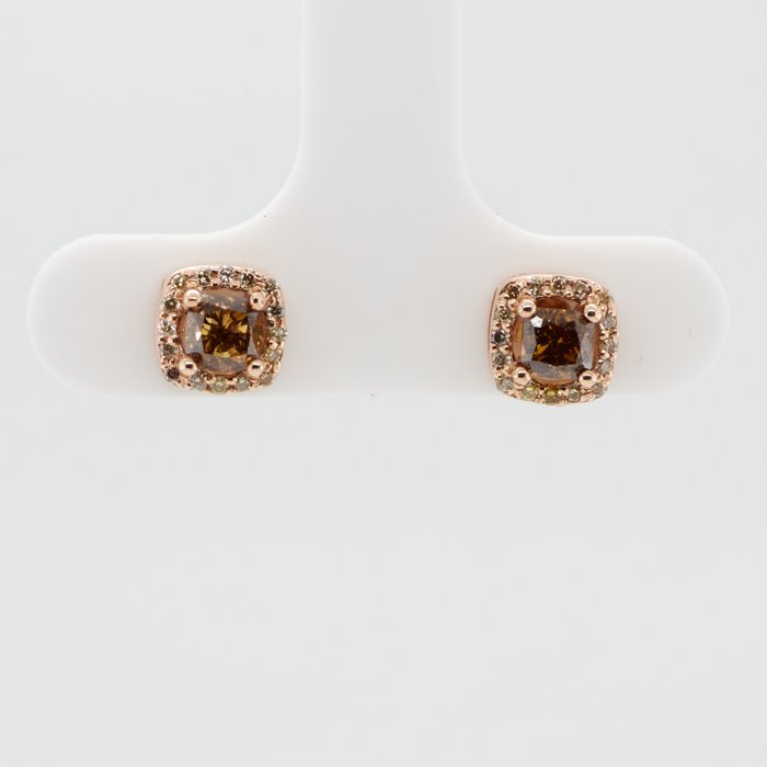 No Reserve Price - 0.82 tcw - Fancy Deep Yellowish Brown - 14 kt Roségold - Ohrringe Diamant