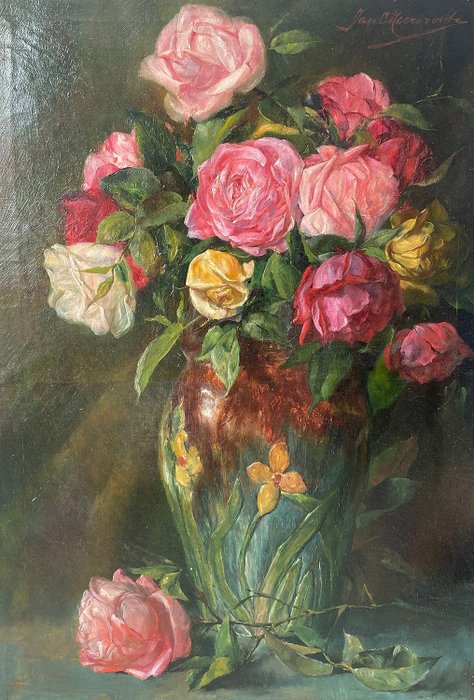 Jan C. Neervoort (1863-1940) - Art Nouveau vaas met rozen