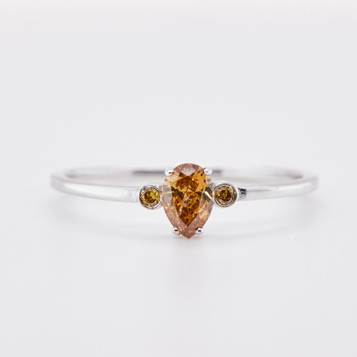 No Reserve Price - 0.32 tcw - Fancy Brownish Orangy Yellow - 14 karaat Witgoud - Ring Diamant