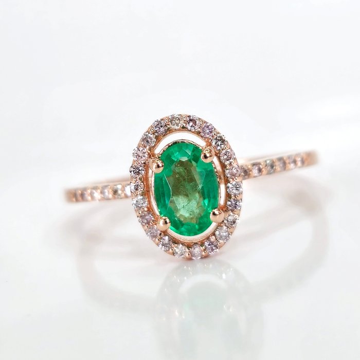 No Reserve Price - Ring - 14 kt. Rose gold Emerald 
