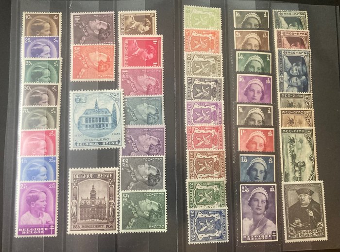 比利時 1935/1936 - 無塊的完整捲（帶有塊的郵票） - OBP/COB 404/445