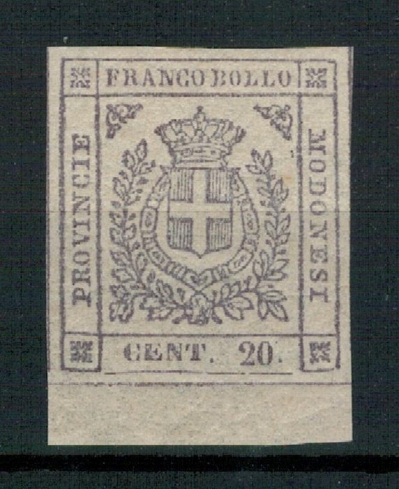 Italienska forntida stater - Modena 1859 - Provisorisk regering av 20c (16), undertecknad på baksidan, b.d.f. lägre, intakt. - Sassone 2024