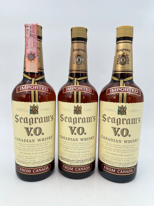 Seagrams 6 years old - V.O.  - 1978 & 2x 1980  - 75 cl - 3 bottles