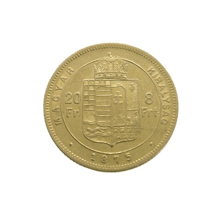 匈牙利. Franz Joseph I. 1848-1916. 20 Francs/8 Forint 1875-KB, Kremnitz.
