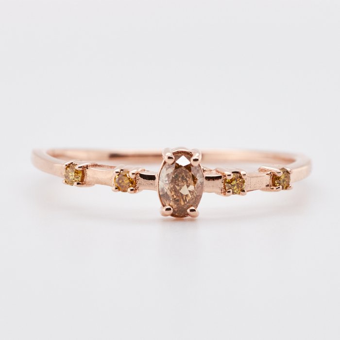 No Reserve Price - 0.27 tcw - Fancy Yellow Brown - 14 karat Pink guld - Ring Diamant