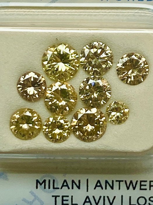 10 pcs 鑽石 - 2.29 ct - 圓形, 明亮型 - MIX (FANCY) COLORS - VS2-SI2