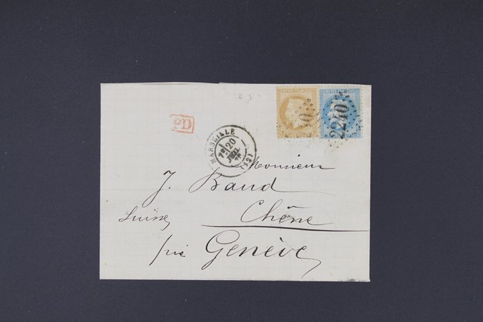 Frankreich 1870 - Brief, Brief an die Schweiz - Napoleon III Lauré a la corne, Yv. 29Bc