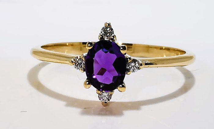 No reserve price Ring - Yellow gold Oval Amethyst 