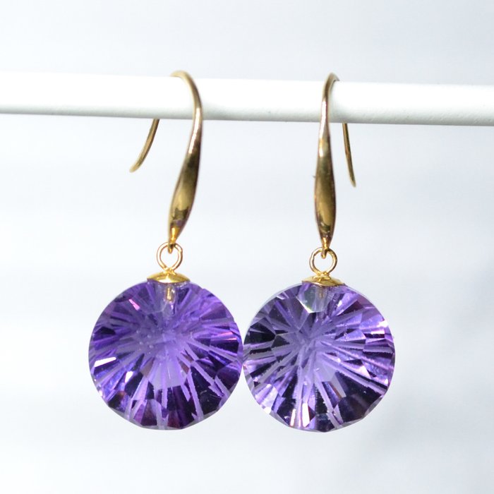 No Reserve Price Earrings - Yellow gold Amethyst 