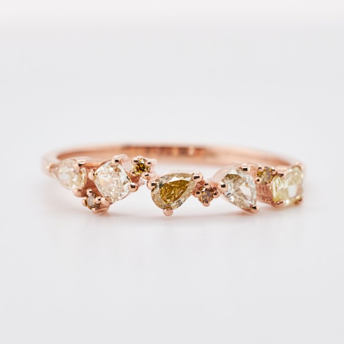 No Reserve Price - 0.61 tcw - Fancy Mix Yellow - 14 karat Pink guld - Ring Diamant