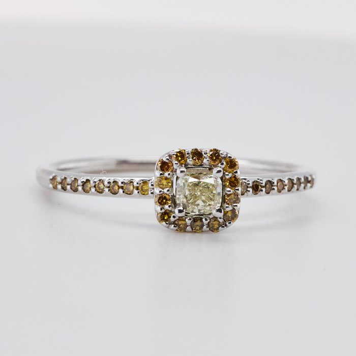 No Reserve Price - 21.17 tcw - Fancy Light Yellow - 14 carati Oro bianco - Anello Diamante