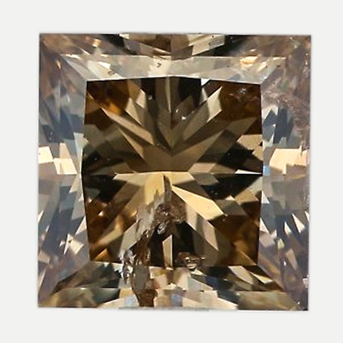 1 pcs 钻石 - 2.01 ct - 公主方形, 明亮型 - 中彩黄褐 - I1 内含一级