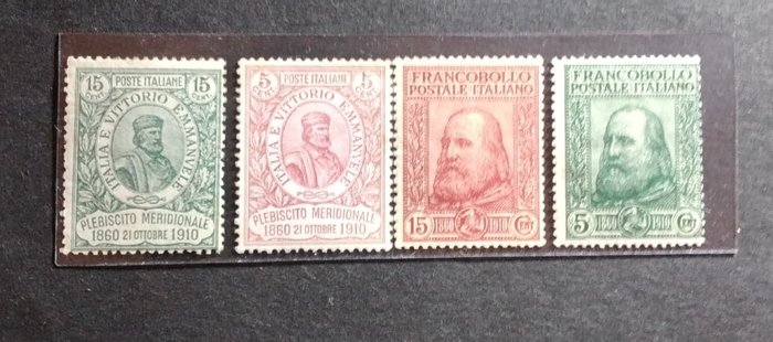 Ιταλία Βασίλειο 1910/1910 - Πενήντα χρόνια από το Risorgimento και το δημοψήφισμα του Garibaldi 1910 - Sassone 87/90