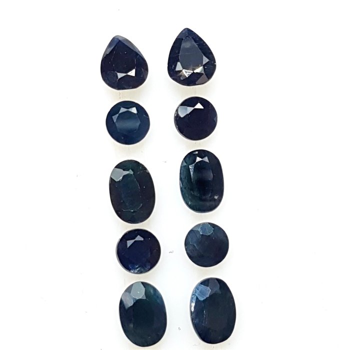 10 pcs Μαύρο, Μπλε Ζαφείρι - 9.74 ct