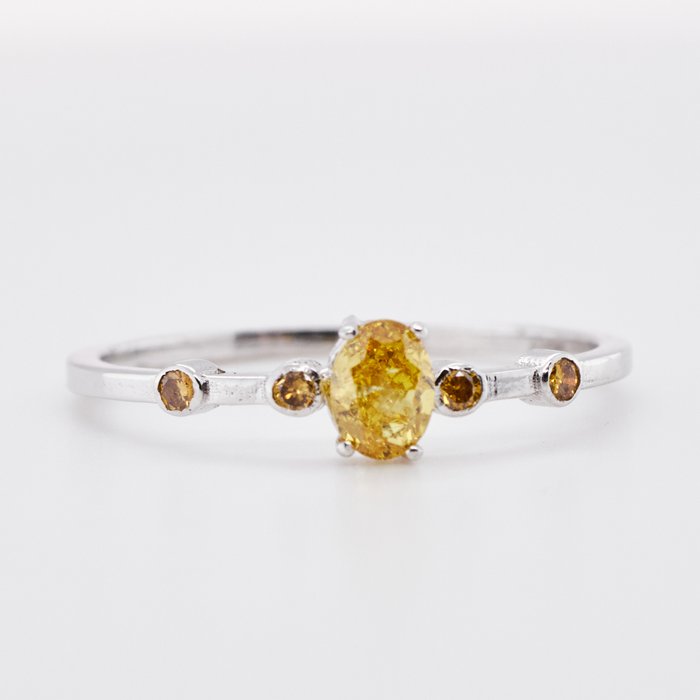 No Reserve Price - 0.40 tcw - Fancy Vivid Yellow - 14 kt. White gold - Ring Diamond