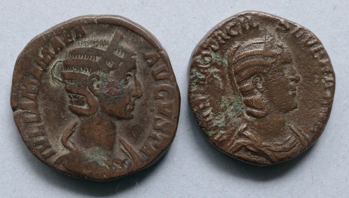 Romarriket. Lot de 2 Sesterces Æ Julia Mamaea (222-235), VESTA & Otacilia Severa (244-249), CONCORDIA