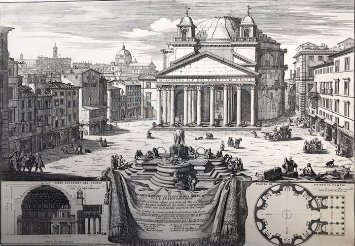 Alessandro Specchi (1668- 1729) - Veduta del Pantheon - Grande foglio originale