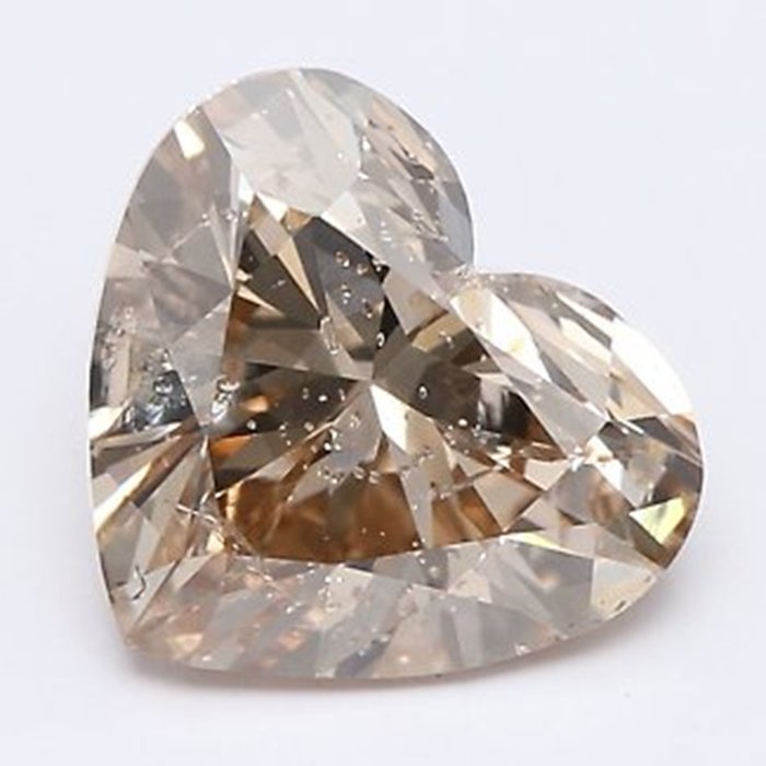 1 pcs 钻石 - 1.03 ct - 心形, 明亮型 - 淡彩褐带黄 - I1 内含一级