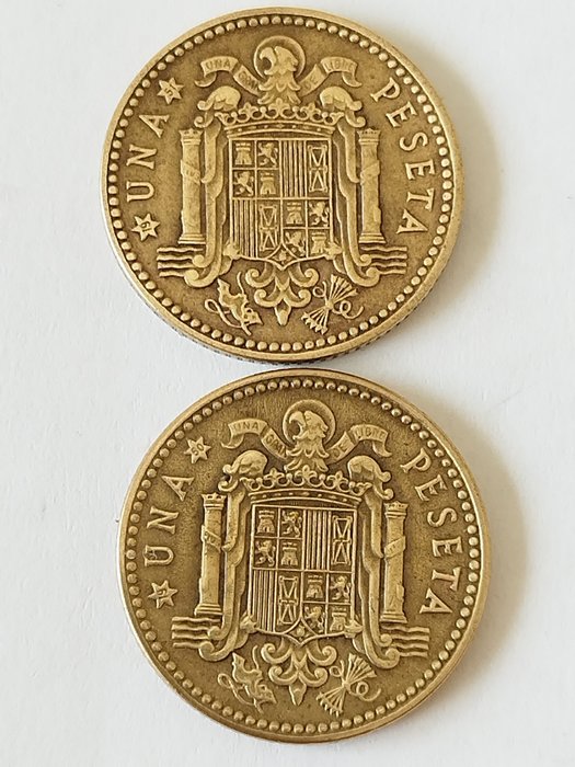 Spanien. Francisco Franco. 1 Peseta 1947 (*50 y *51 con error) - 2 monedas  (Ohne Mindestpreis)