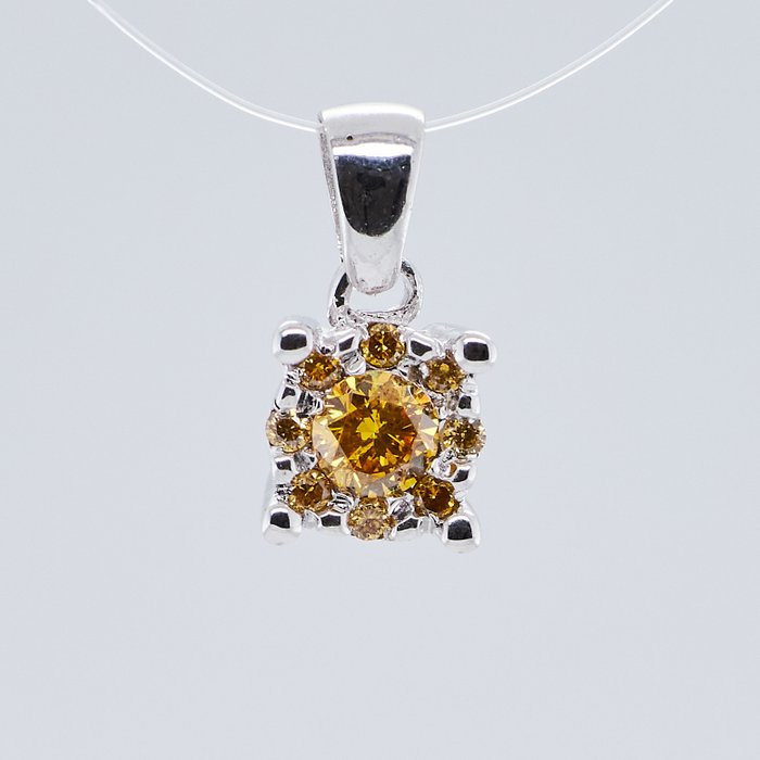 No Reserve Price - 0.19 tcw - Fancy Vivid Yellow - 14 ct. Aur alb - Pandativ Diamant