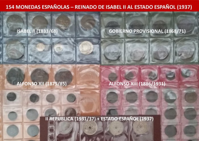 西班牙. Isabel II / II República. 154 monedas 1837/1937  (没有保留价)