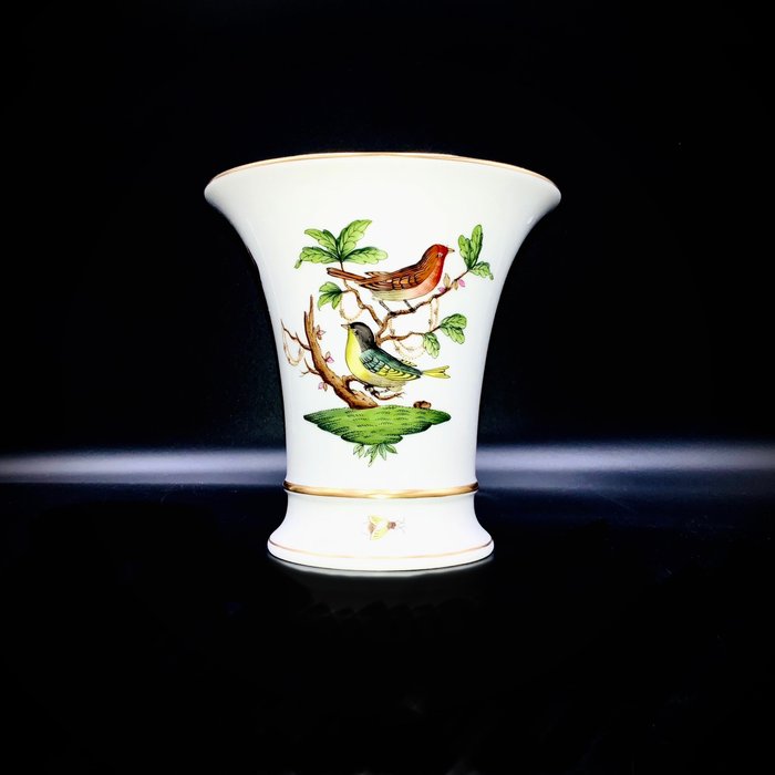 Herend, Hungary - Large Trumpet Vase - "Rothschild Bird" Pattern - Vas  - Handmålat porslin