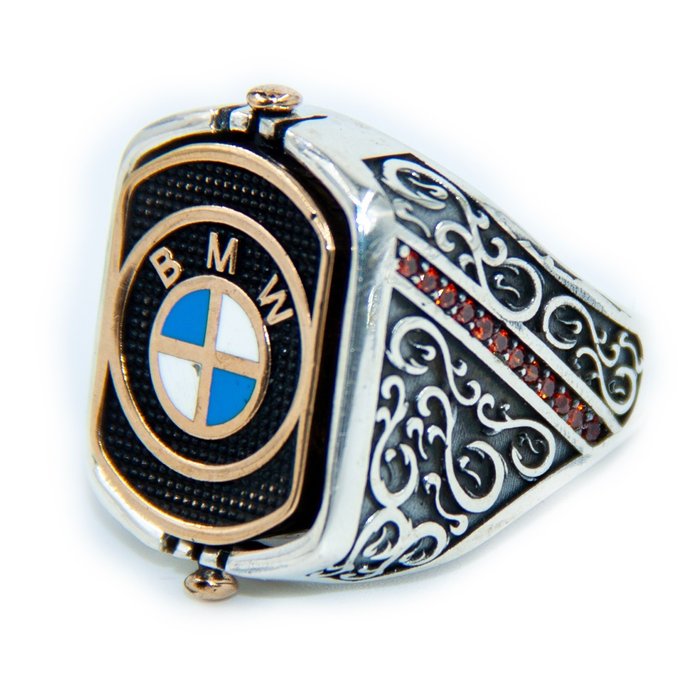 Ασημένιο δαχτυλίδι - Hand Crafted Two-Sided BMW Themed Silver Ring