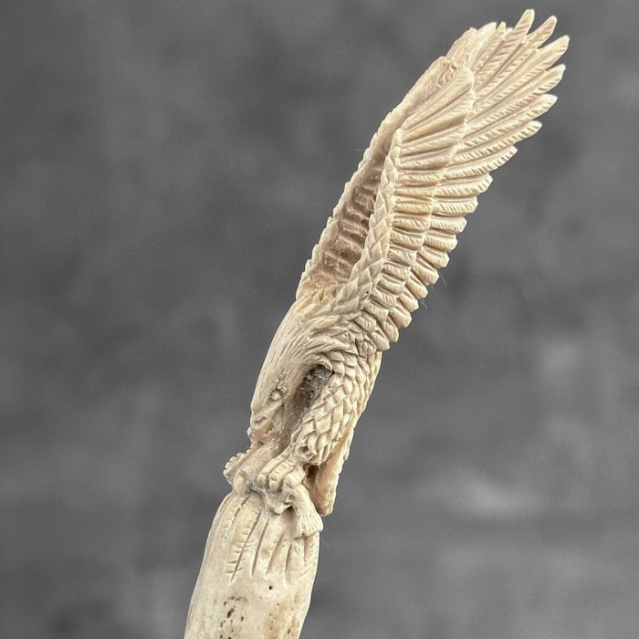Udskæring, NO RESERVE PRICE - An Eagle carving from Deer Antler on a stand - 17 cm - Træ, Hjortegevir