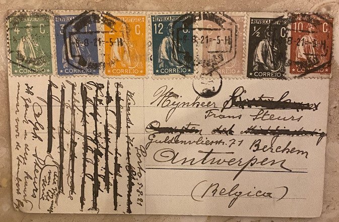 Portugali 1911/1921 - PORTUGALI 1900-LUVUN kaupankäyntikorttileima postikortissa Postimerkit postimerkeissä
