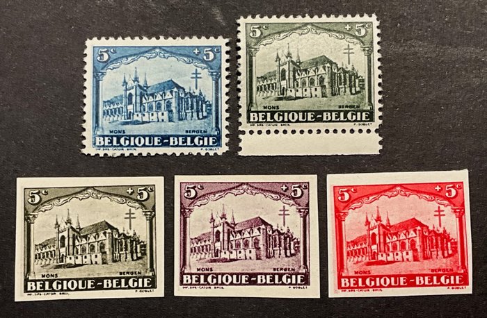 Belgia 1928 - Próby kolorystyczne Przeciwgruźlicze (1928) „Katedry” – inna kolorystyka - ex Stes 3428/3432