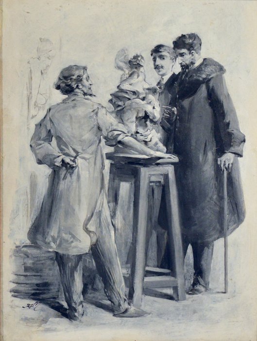 A. Mangonot - XIX-XXème siècle - Chez le sculpteur.
