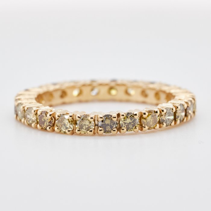 No Reserve Price - 1.33 tcw - Nat. Fancy Mix Yellow  -  Greenish Yellow - 14 kt Gelbgold - Ring Diamant