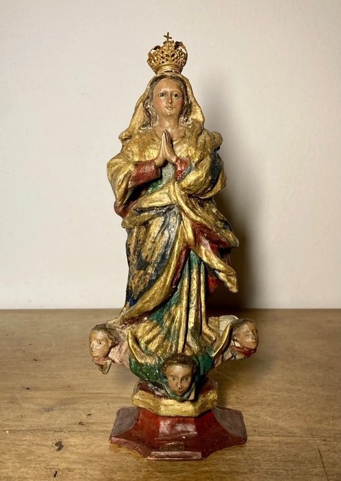 雕像 - 那不勒斯学校第二期XVIII - 天使的完美受孕 - 木雕，镀金铜