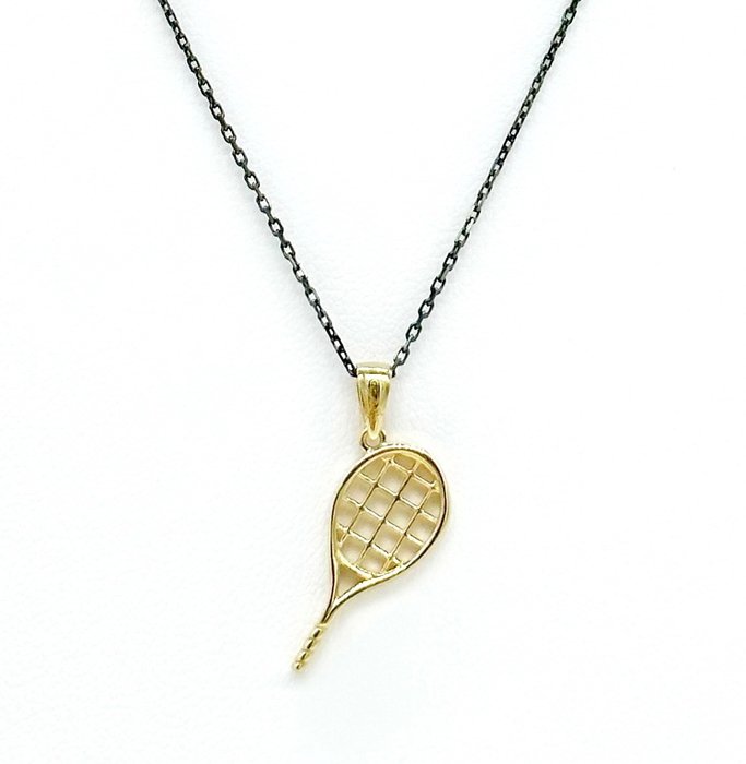Vieri - 3,2 gr - 50 cm racket pendant - Halskette - 18 kt Gelbgold, Schwarzes Gold Diamant 