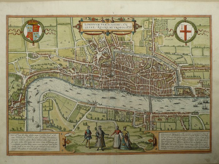 Eurooppa, Asemakaava - Iso-Britannia / Lontoo; Georg Braun en Frans Hogenberg - Londinum Feracissimi Angliae Regni Metropolis - 1581-1600