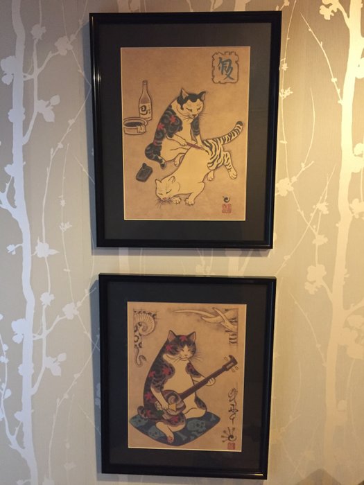 Horitomo 彫巴 - 2 C-Print - Monmon Cats - duo Monmon Cats tattoo-tebori tattoo-shamisen tattoo-Reproduction tirage limité - 2015