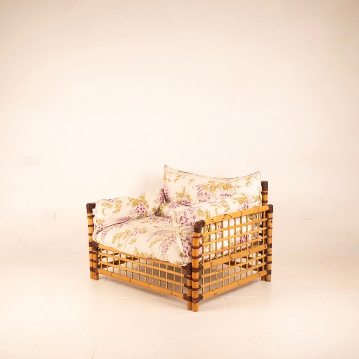 Smania Studio Interni - Alberto Smania - 扶手椅 - 馬蘭戈 - 皮革, 紡織品, 黃銅, 甘蔗