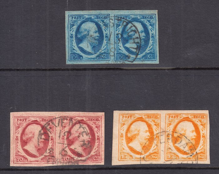 Niederlande 1852 - König Wilhelm III. in breitkrempigen Paaren - NVPH 1/3