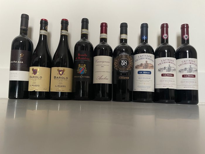 2015 x2 La Prima, 2016 Le Bolle Castello Vicchiomaggio, Tudernum, 2014 Montefalco Sagrantino, 2016 - Toscana IGT - 9 Bottles (0.75L)