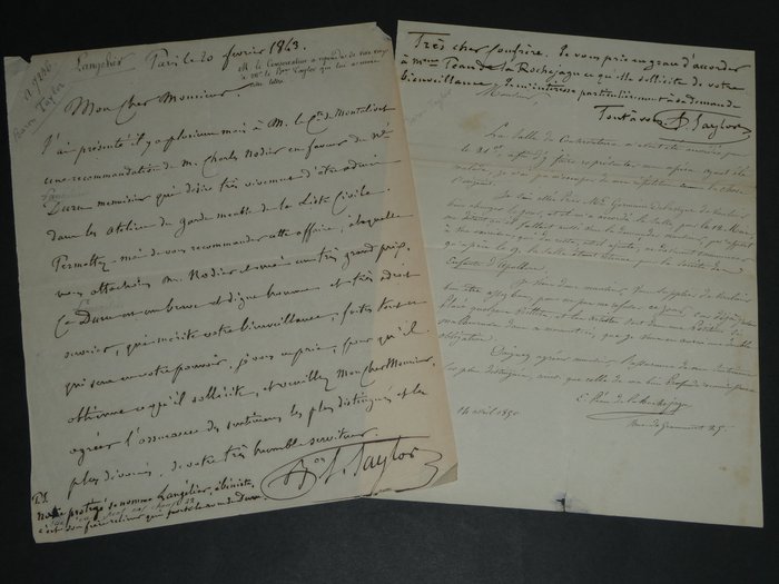Baron Taylor [dramaturge] - Lot de deux lettres autographes signées - 1843
