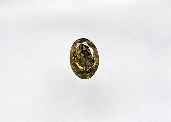Diament - 0.23 ct - owalny - fantazyjny jaskrawy żółtawo-zielony - SI2 (z nieznacznymi inkluzjami), No Reserve Price
