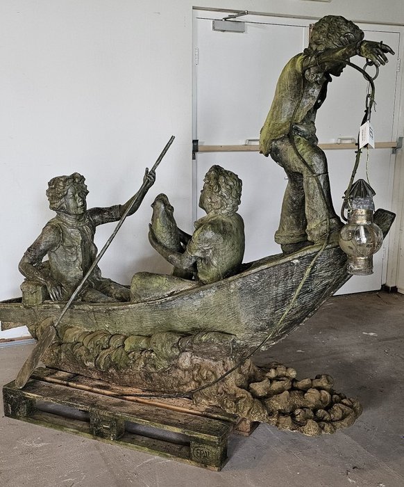 Skulptur, roeiboot met kinderen - 170 cm - Bronze (patiniert)