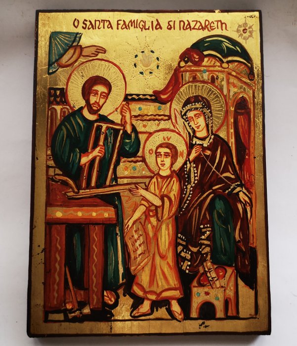 Ikon - Den hellige familie - Jesus Kristus, Jomfru Maria og Joseph Obruchik - Tre